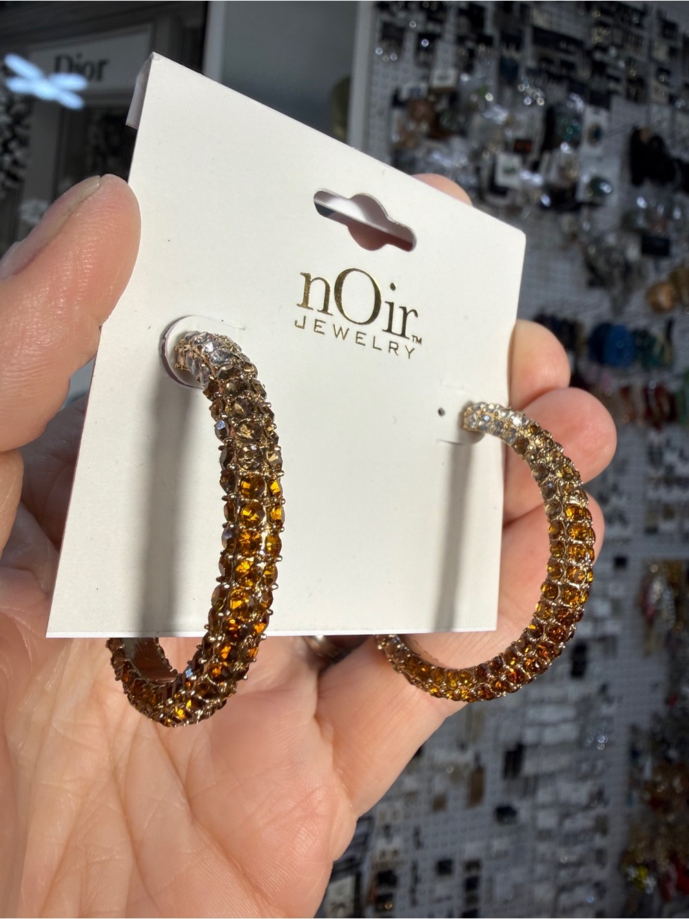 nOir Jewelry Amber Crystal Pave Hoop Earrings